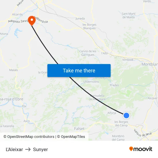 L'Aleixar to Sunyer map