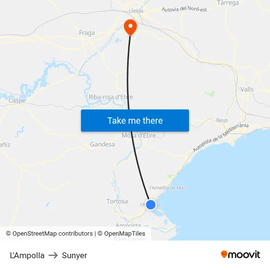L'Ampolla to Sunyer map