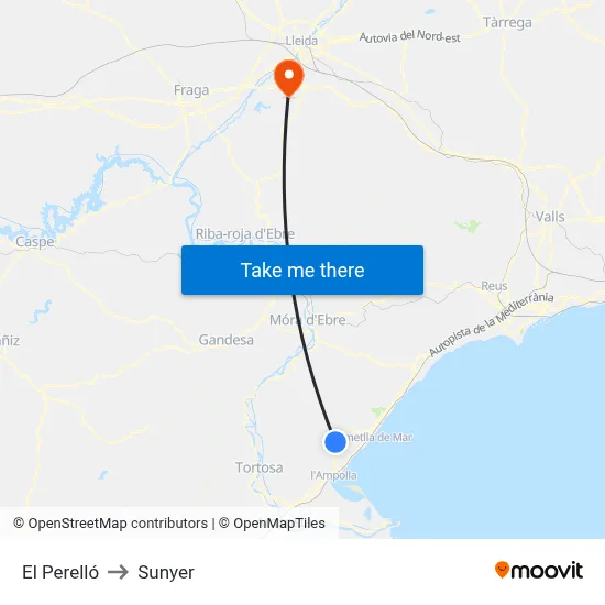 El Perelló to Sunyer map