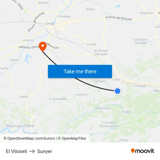 El Vilosell to Sunyer map