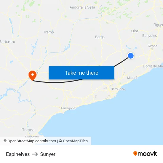 Espinelves to Sunyer map