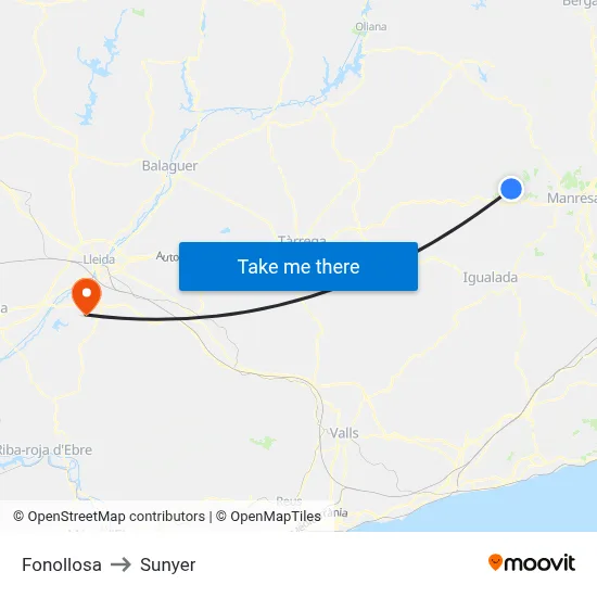 Fonollosa to Sunyer map