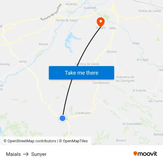 Maials to Sunyer map