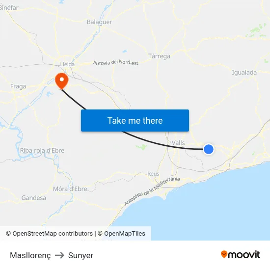 Masllorenç to Sunyer map