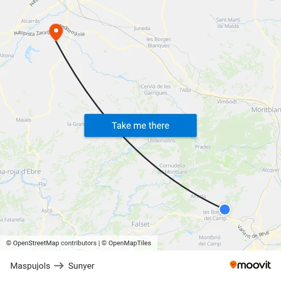 Maspujols to Sunyer map
