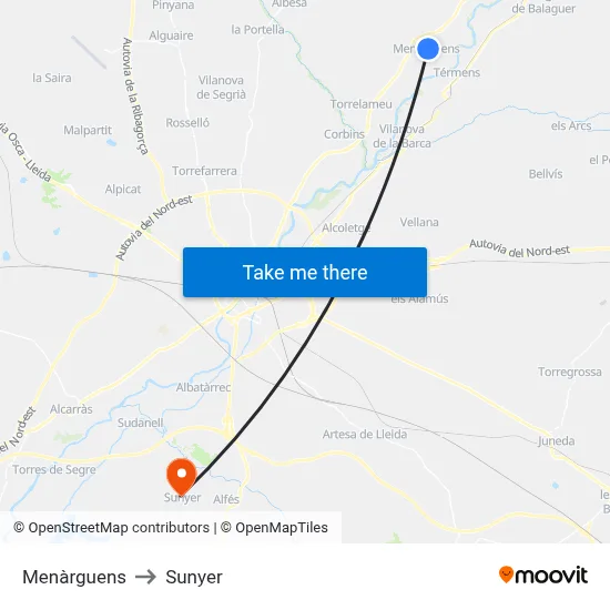 Menàrguens to Sunyer map