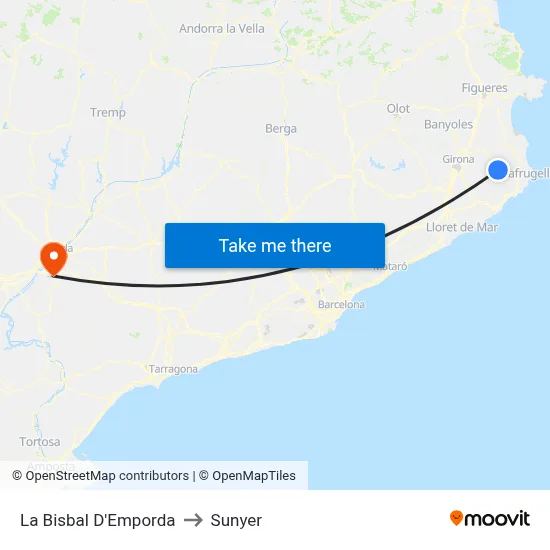 La Bisbal D'Emporda to Sunyer map