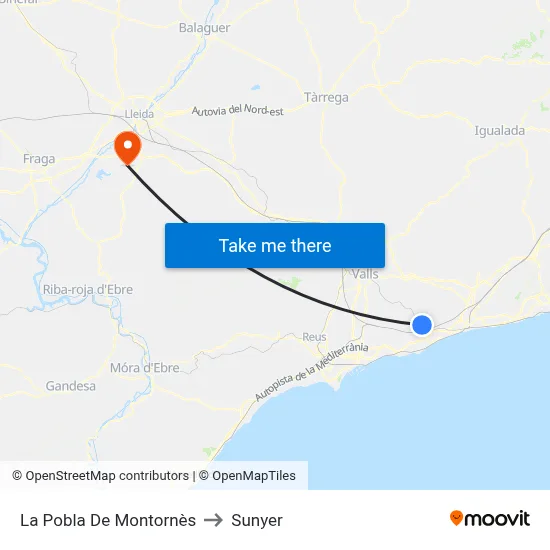 La Pobla De Montornès to Sunyer map