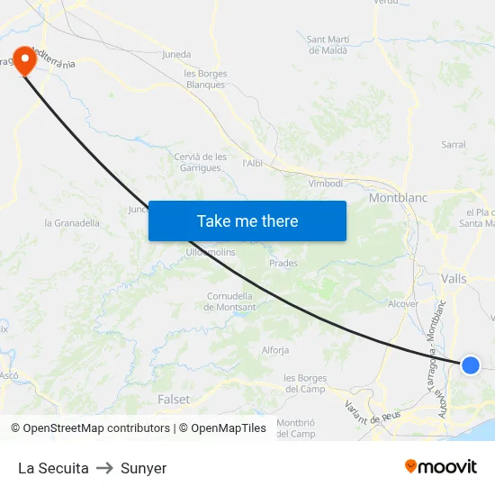 La Secuita to Sunyer map