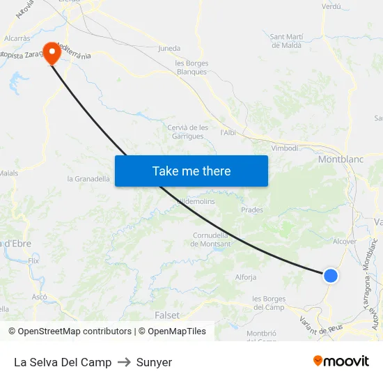 La Selva Del Camp to Sunyer map