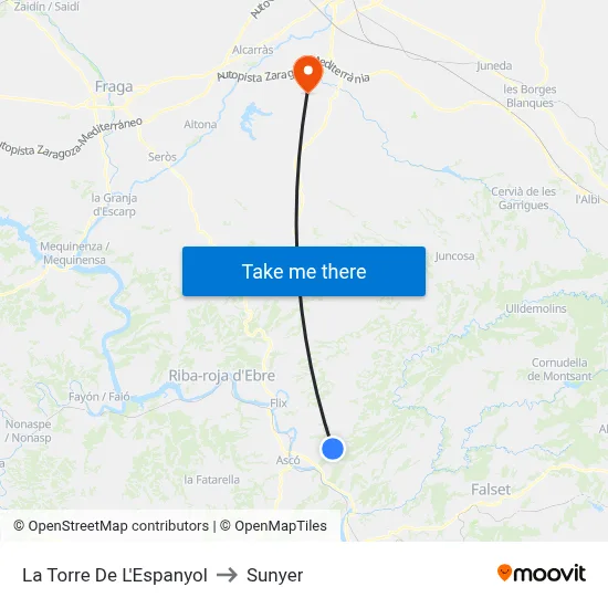 La Torre De L'Espanyol to Sunyer map