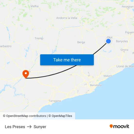 Les Preses to Sunyer map