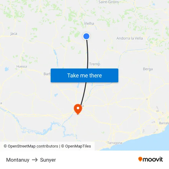 Montanuy to Sunyer map