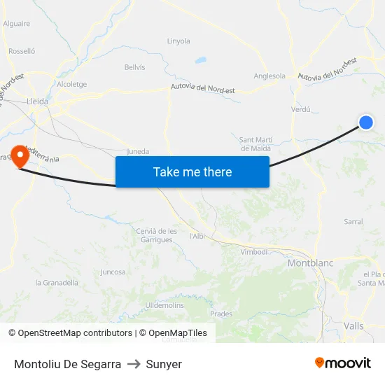 Montoliu De Segarra to Sunyer map
