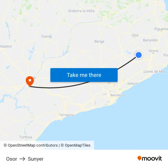 Osor to Sunyer map