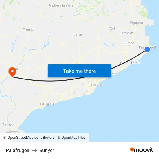 Palafrugell to Sunyer map
