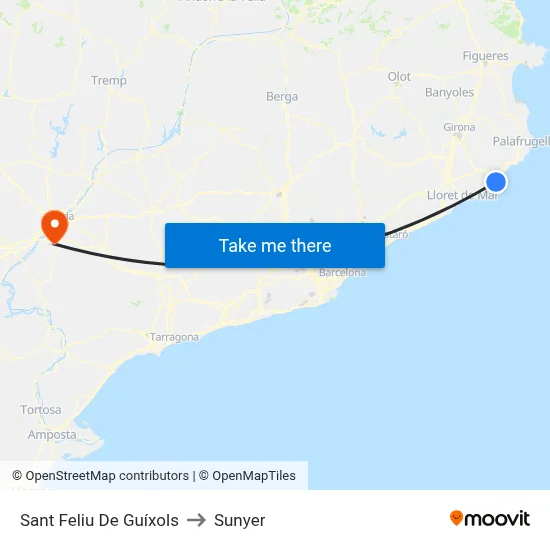 Sant Feliu De Guíxols to Sunyer map