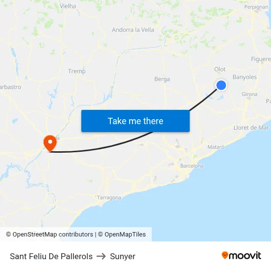 Sant Feliu De Pallerols to Sunyer map