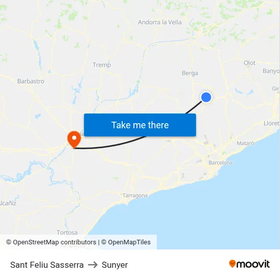 Sant Feliu Sasserra to Sunyer map