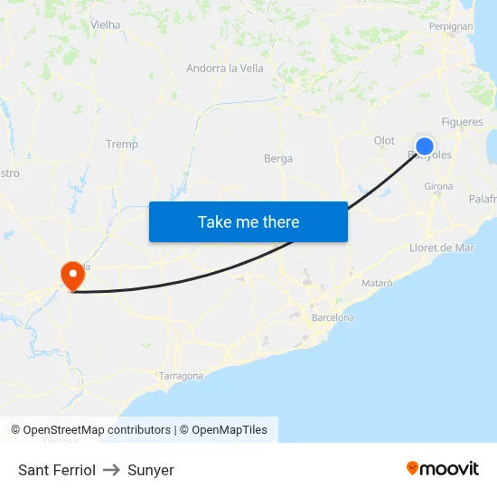 Sant Ferriol to Sunyer map