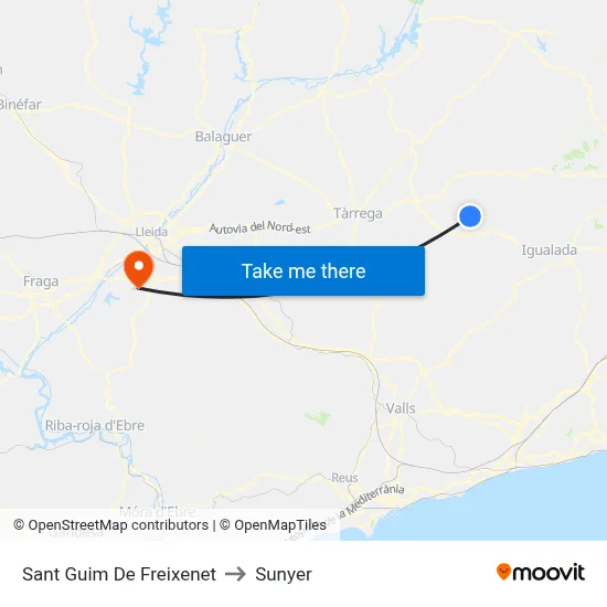 Sant Guim De Freixenet to Sunyer map