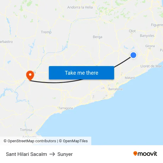 Sant Hilari Sacalm to Sunyer map
