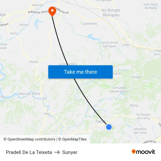 Pradell De La Teixeta to Sunyer map
