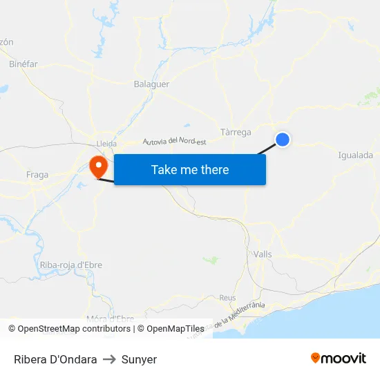 Ribera D'Ondara to Sunyer map