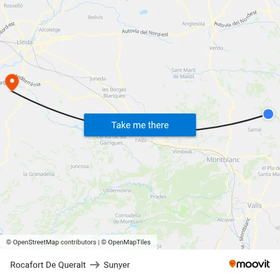 Rocafort De Queralt to Sunyer map