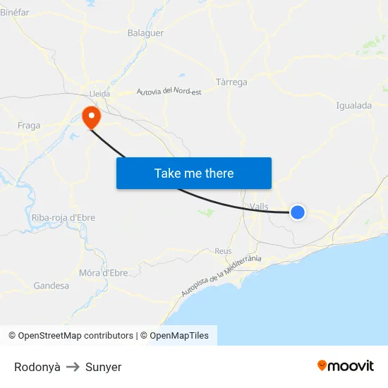 Rodonyà to Sunyer map