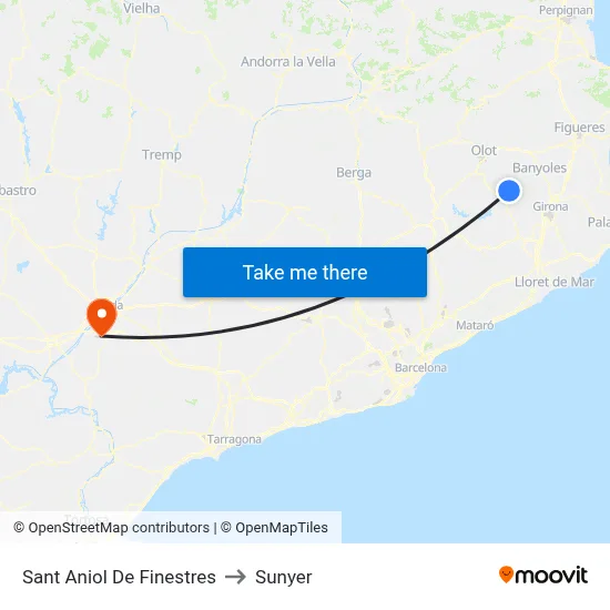 Sant Aniol De Finestres to Sunyer map