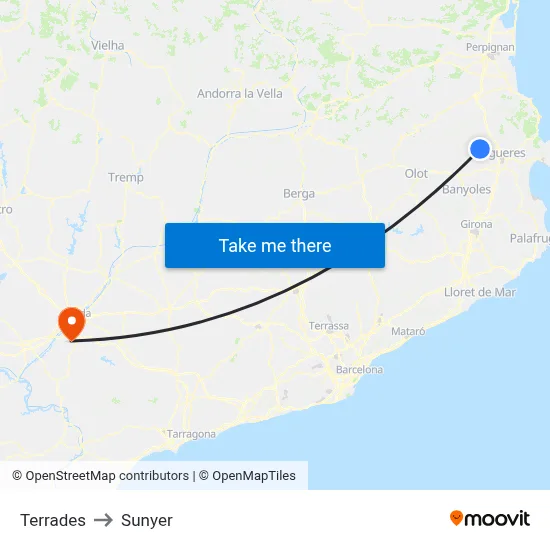 Terrades to Sunyer map