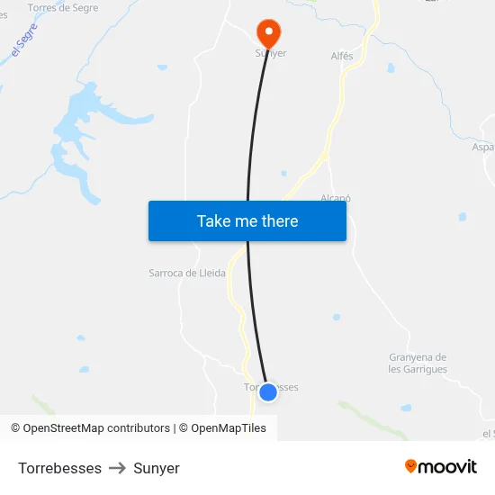 Torrebesses to Sunyer map