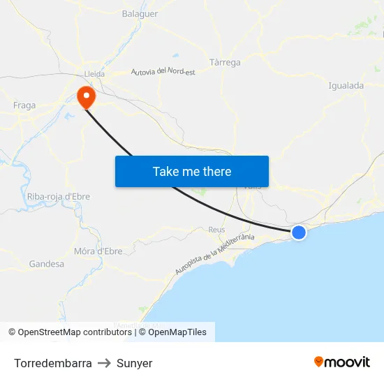 Torredembarra to Sunyer map
