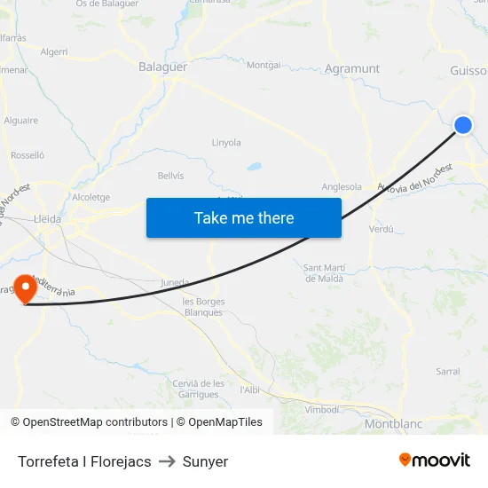 Torrefeta I Florejacs to Sunyer map