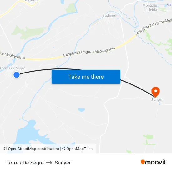 Torres De Segre to Sunyer map