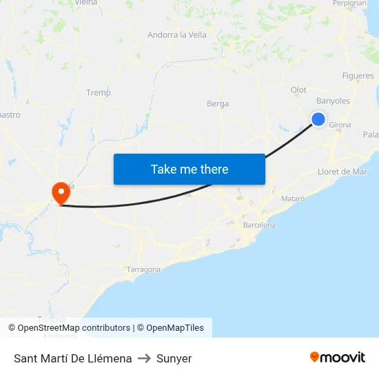 Sant Martí De Llémena to Sunyer map