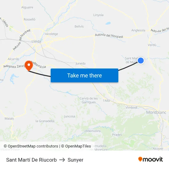 Sant Martí De Riucorb to Sunyer map