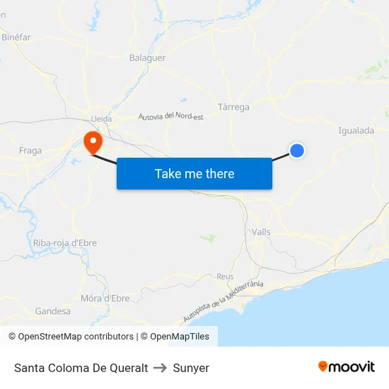 Santa Coloma De Queralt to Sunyer map