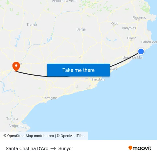 Santa Cristina D'Aro to Sunyer map