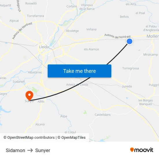 Sidamon to Sunyer map