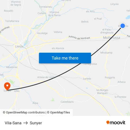 Vila-Sana to Sunyer map