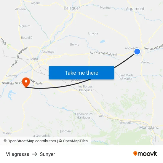 Vilagrassa to Sunyer map