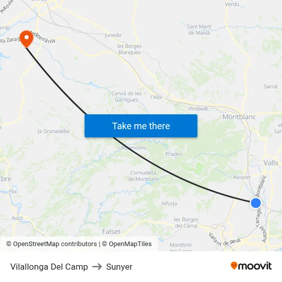 Vilallonga Del Camp to Sunyer map