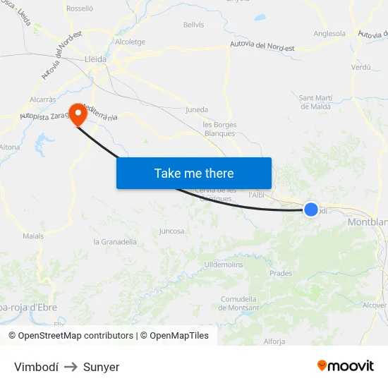 Vimbodí to Sunyer map