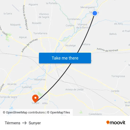 Térmens to Sunyer map