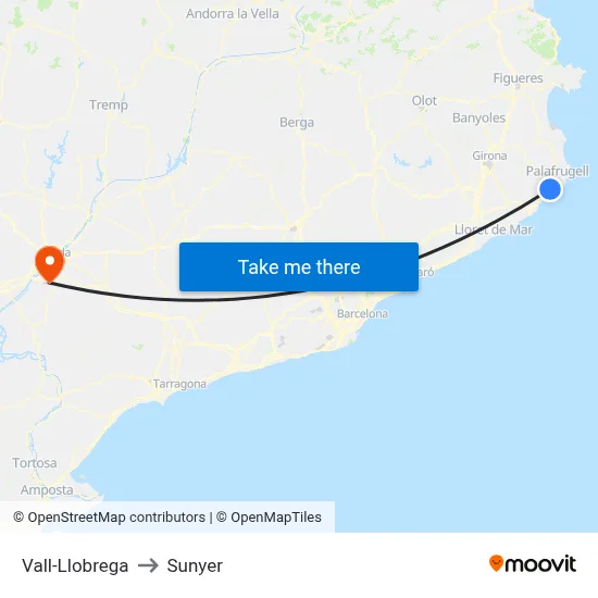 Vall-Llobrega to Sunyer map