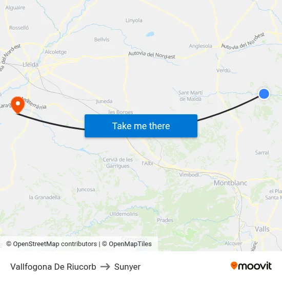 Vallfogona De Riucorb to Sunyer map