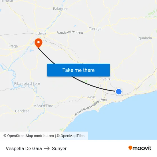 Vespella De Gaià to Sunyer map
