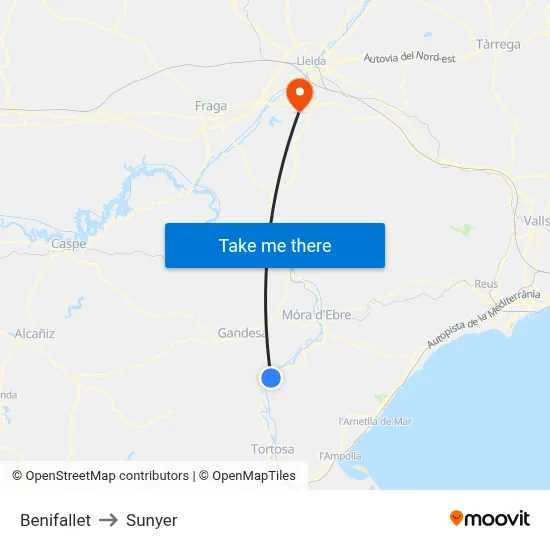 Benifallet to Sunyer map